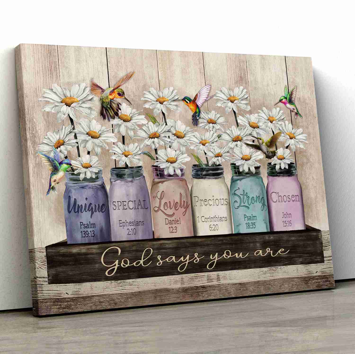 God Says You Are - Unique, Special, Lovely, Precious, Strong, Chosen - Jesus Canvas Print, Wall Art