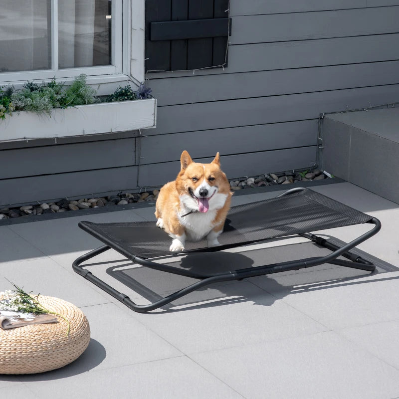 PawHut Elevated Dog Bed with Breathable Fabric, Foldable Pet Cot with Heavy Duty Steel Frame, Portable Cooling Pet Bed for Indoor & Outdoor Use