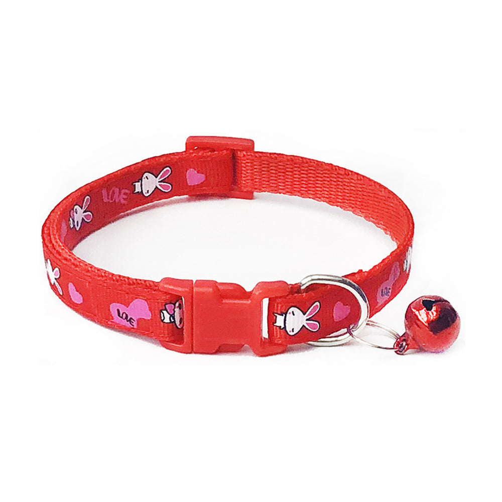 Cute Rabbit Printing Adjustable Dog Collar with Bell - High Quality Pet Supplies
