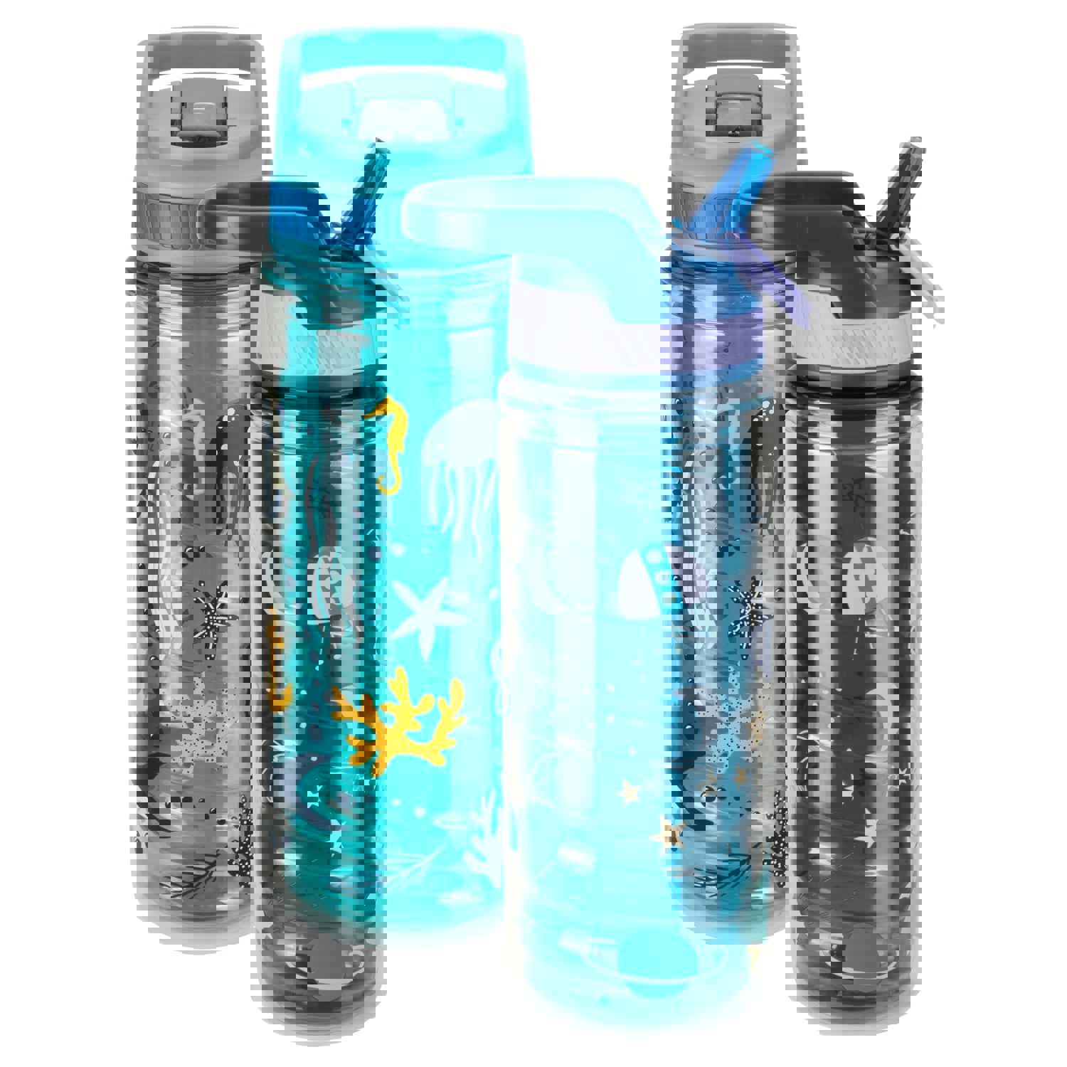 Cool Gear 2-Pack 16 oz Kids Twist Water Bottle with Double Wall, Sipper Lid and Finger Loop Cap