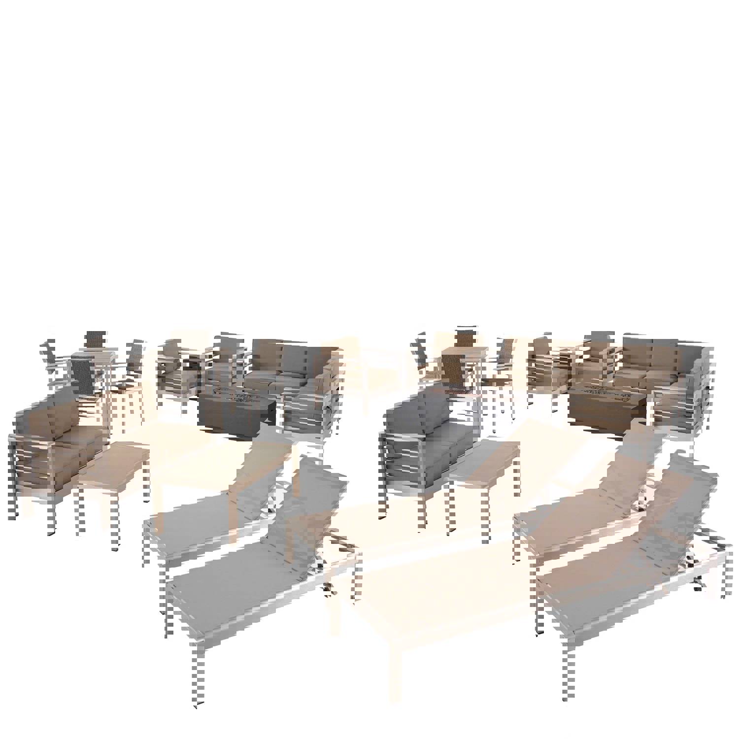 Outdoor Estate Collection with Fire Pit and Faux Wood Top Dining Table - NH520703