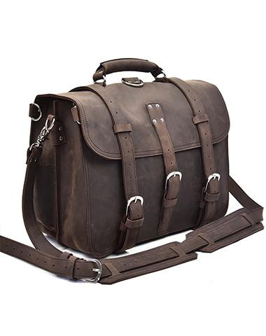 Vintage Leather Men Large Briefcase Overnight Travel Messenger Bag