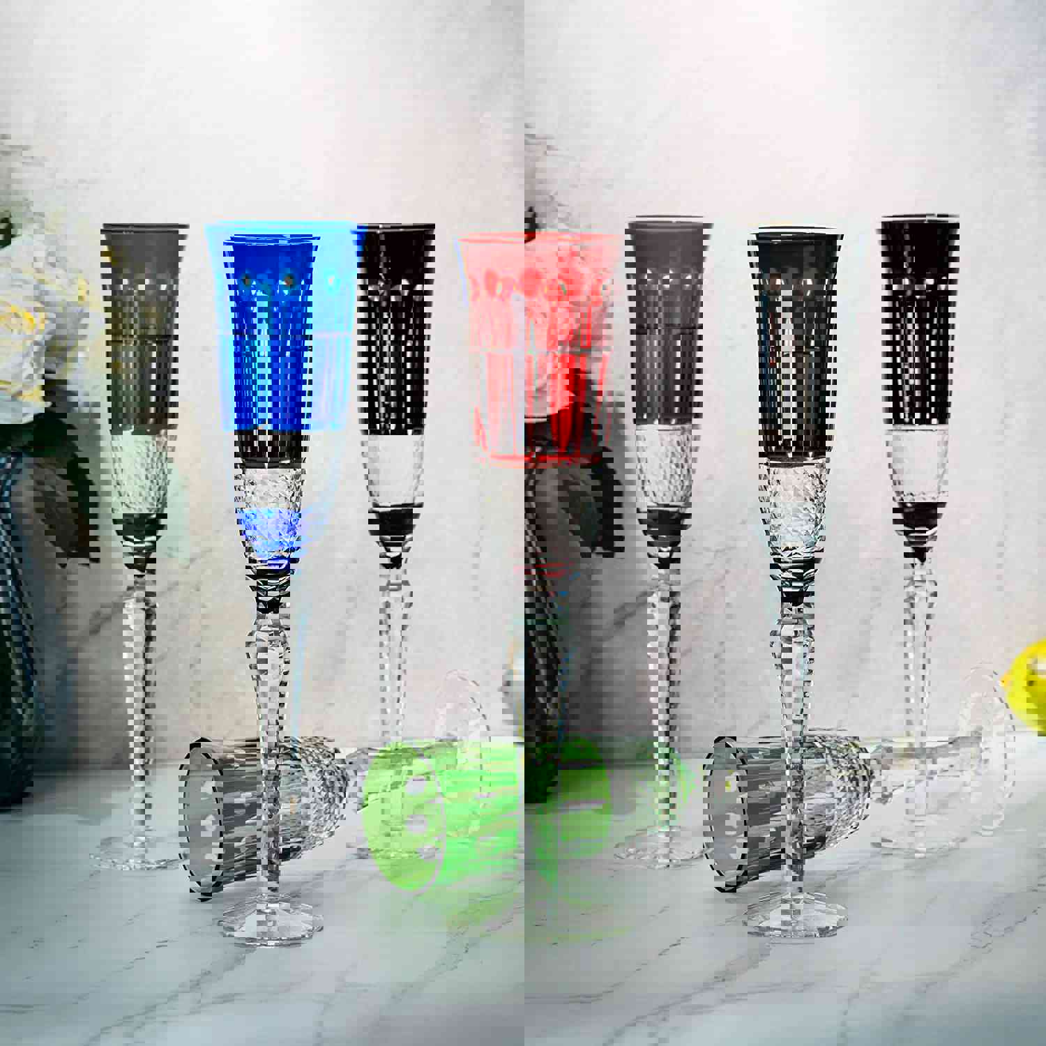 The Wine Savant Crystal Italian Multicolor Champagne Flutes - 4-Piece Set