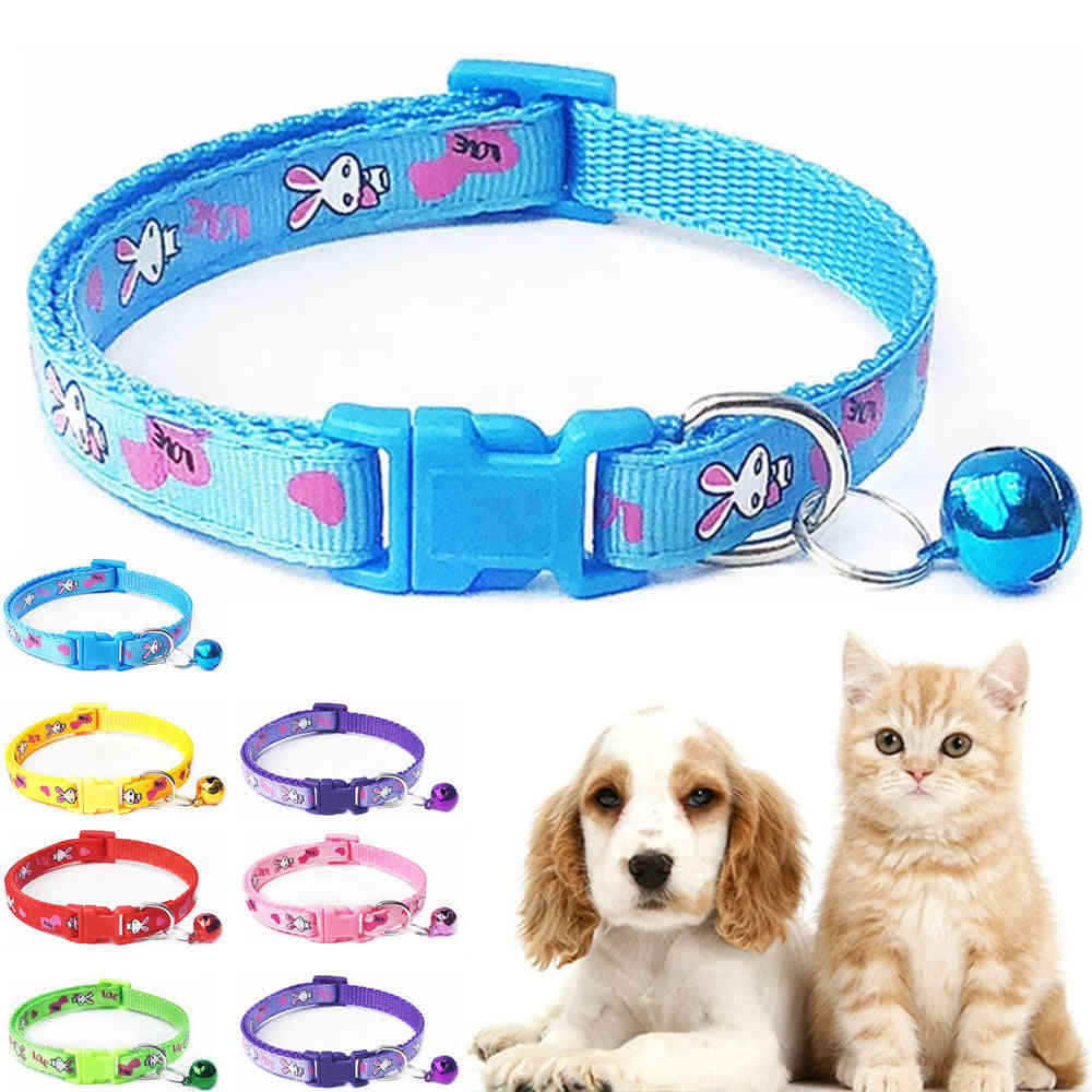 Cute Rabbit Printing Adjustable Dog Collar with Bell - High Quality Pet Supplies