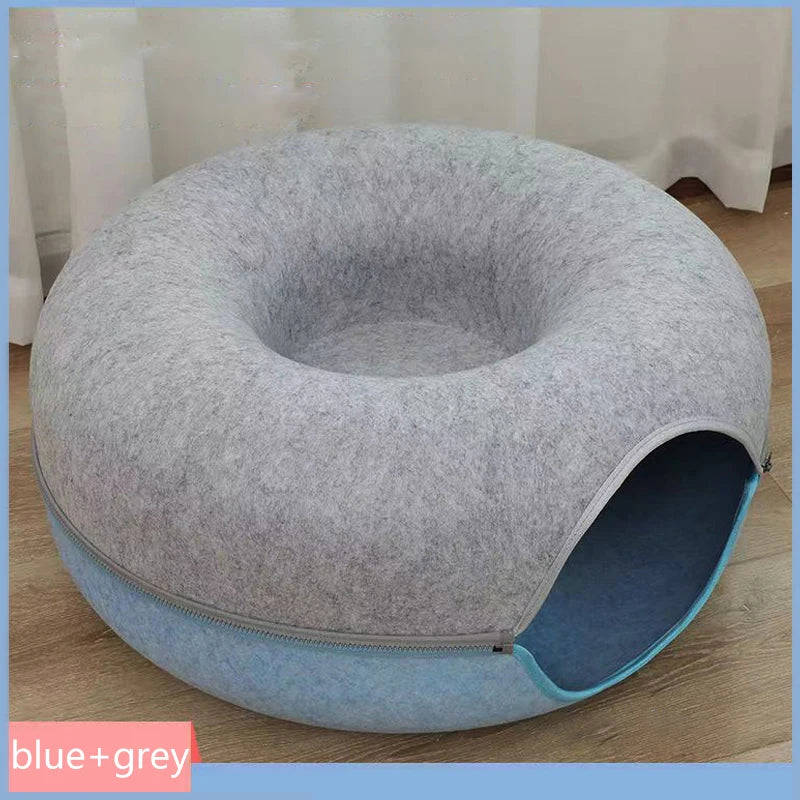 Donut Felt Cat Bed - Interactive Pet Toy and Cozy Rabbit Cave for Indoor Cats