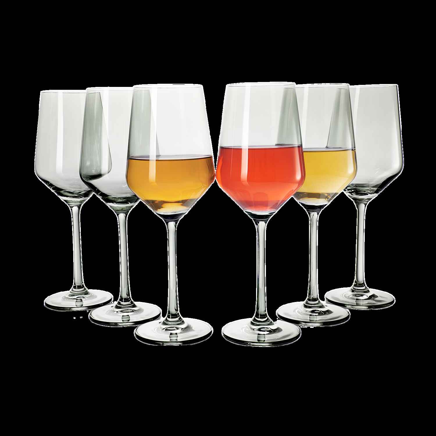 Colored Wine Glass Set - 6 Elegant Italian Style Stemmed Glasses for Red & White Wine