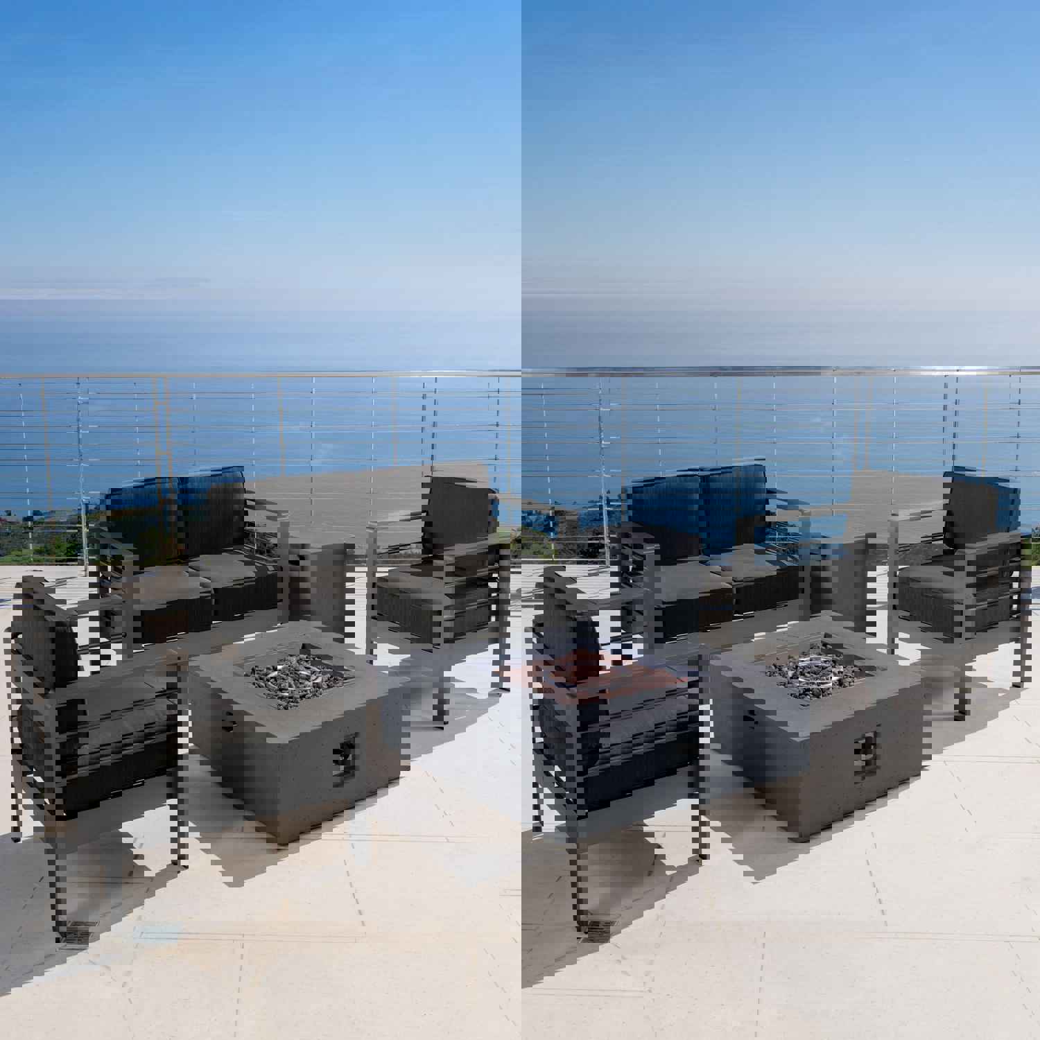 Coral Outdoor Aluminum 4 Seater Chat Set with Fire Pit