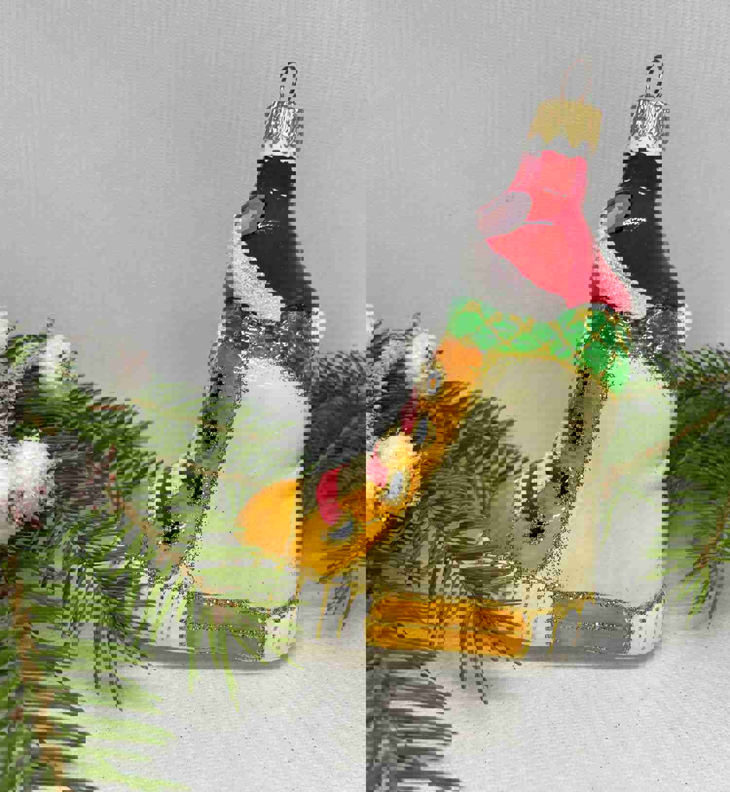 Handmade Mouse in a Boot Glass Christmas Ornament - Luxury Holiday Decoration