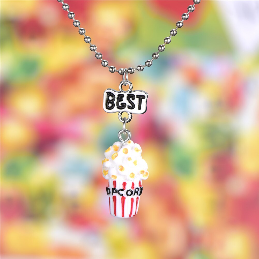 Lovely Imitation Food Popcorn Necklace - Resin Alloy Bead Chain for Girls' Christmas Gift