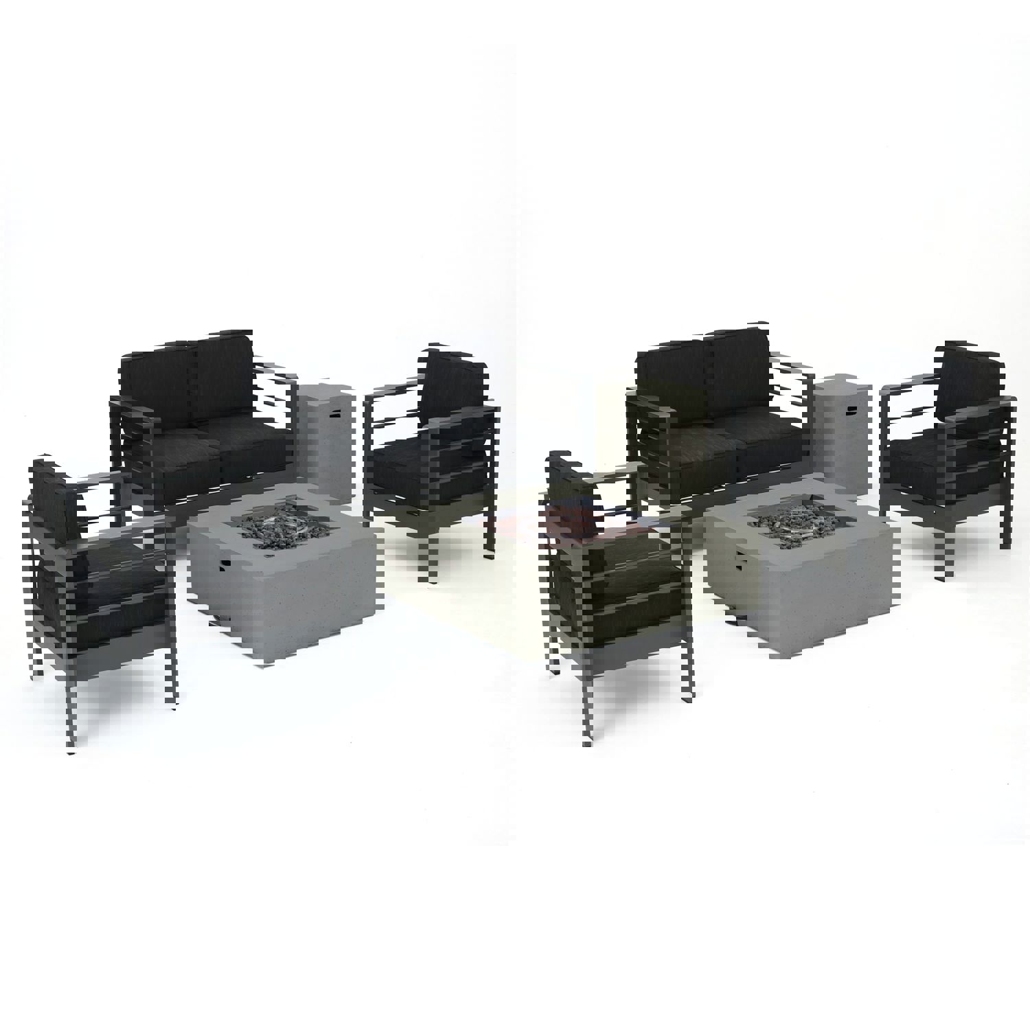 Coral Outdoor Aluminum 4 Seater Chat Set with Fire Pit