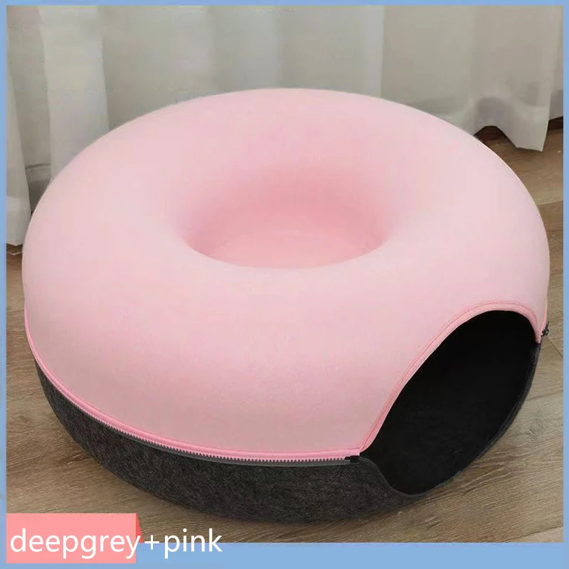 Donut Felt Cat Bed - Interactive Pet Toy and Cozy Rabbit Cave for Indoor Cats