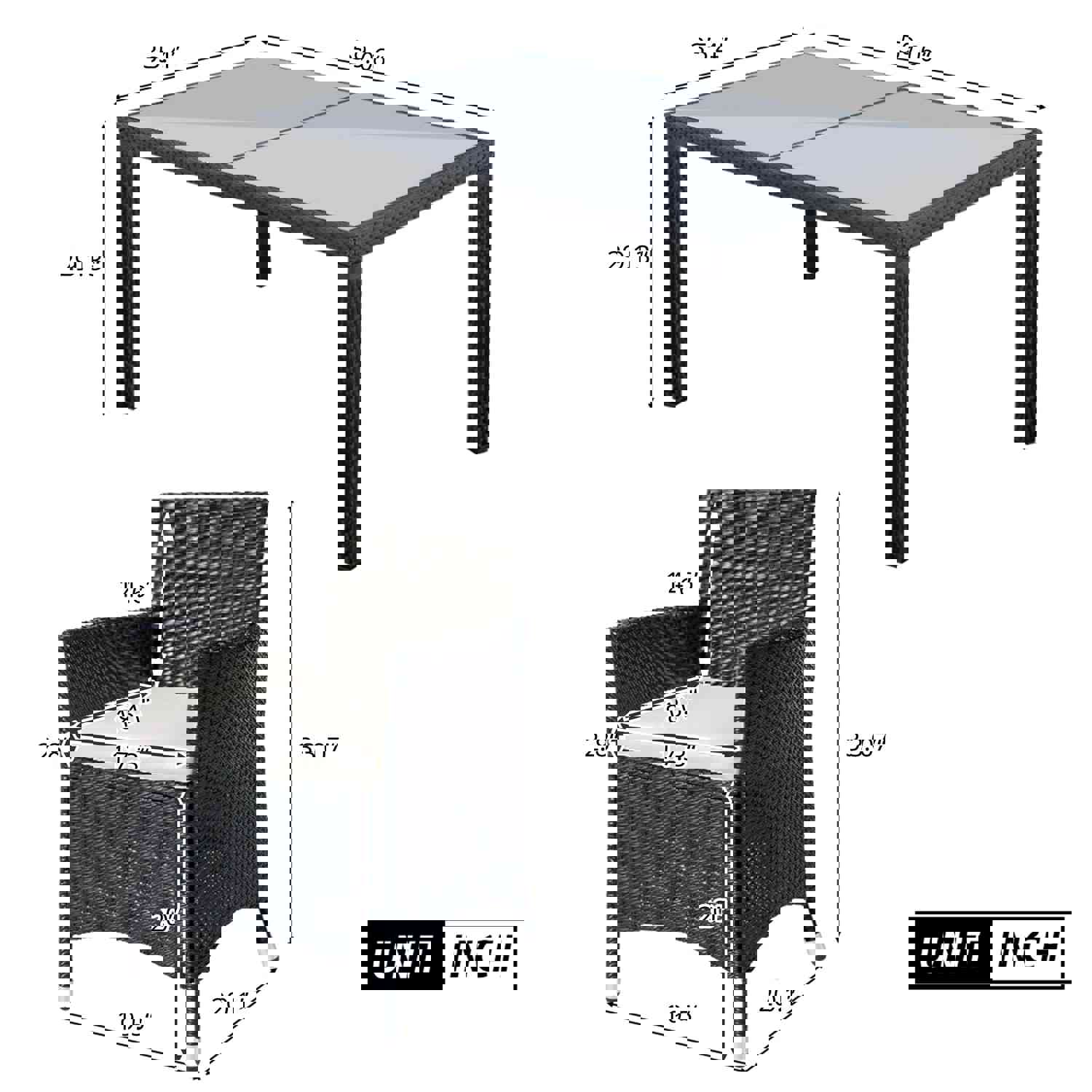 TOPMAX 7-piece Outdoor Wicker Dining Set with Beige Cushion (Black)