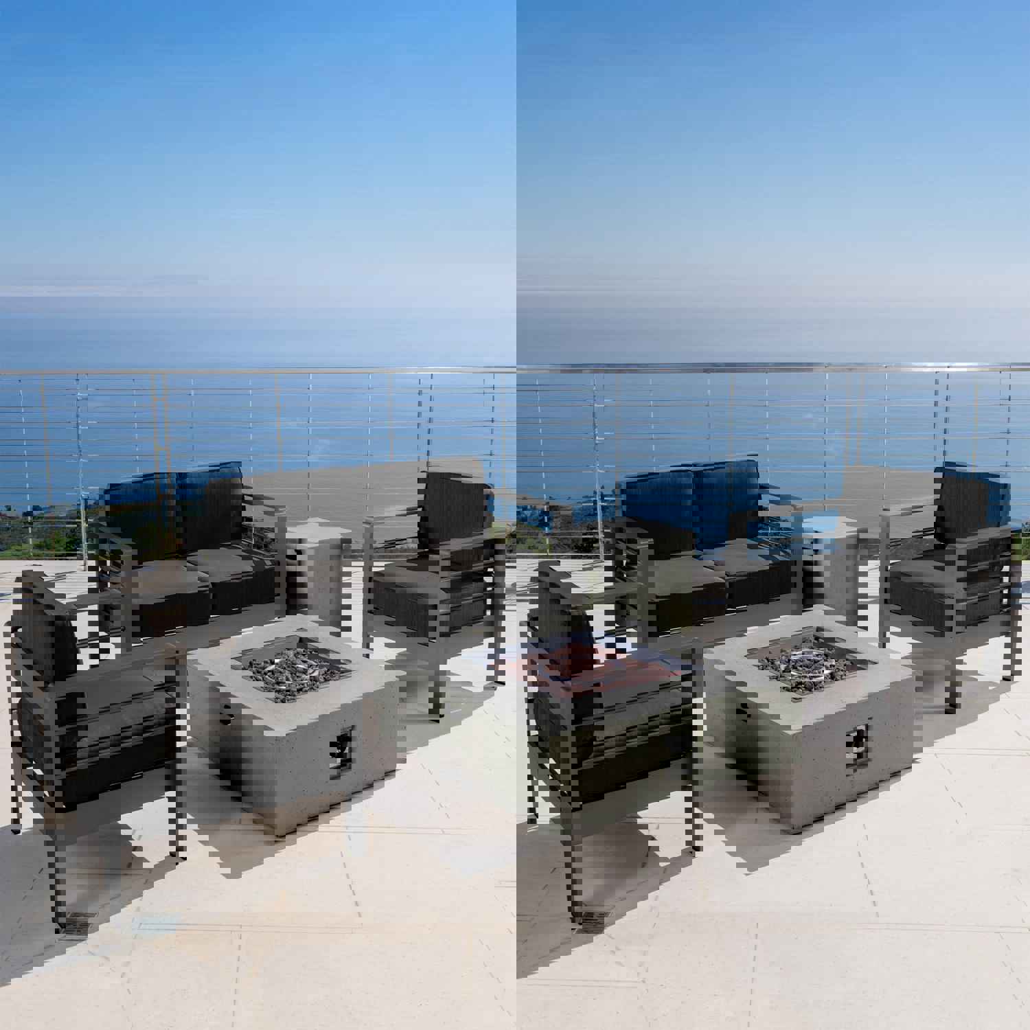 Coral Outdoor Aluminum 4 Seater Chat Set with Fire Pit