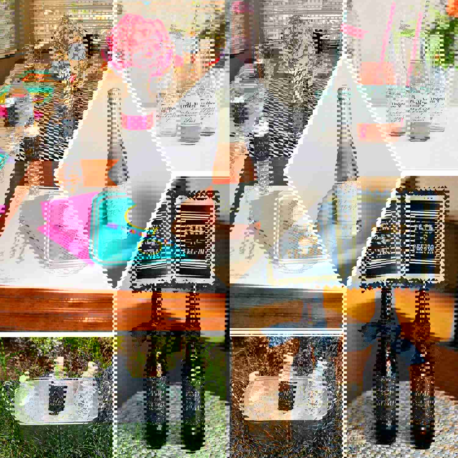 24 Pack Black/Gold Happy Birthday Party Water Bottle Labels, Waterproof Label Stickers