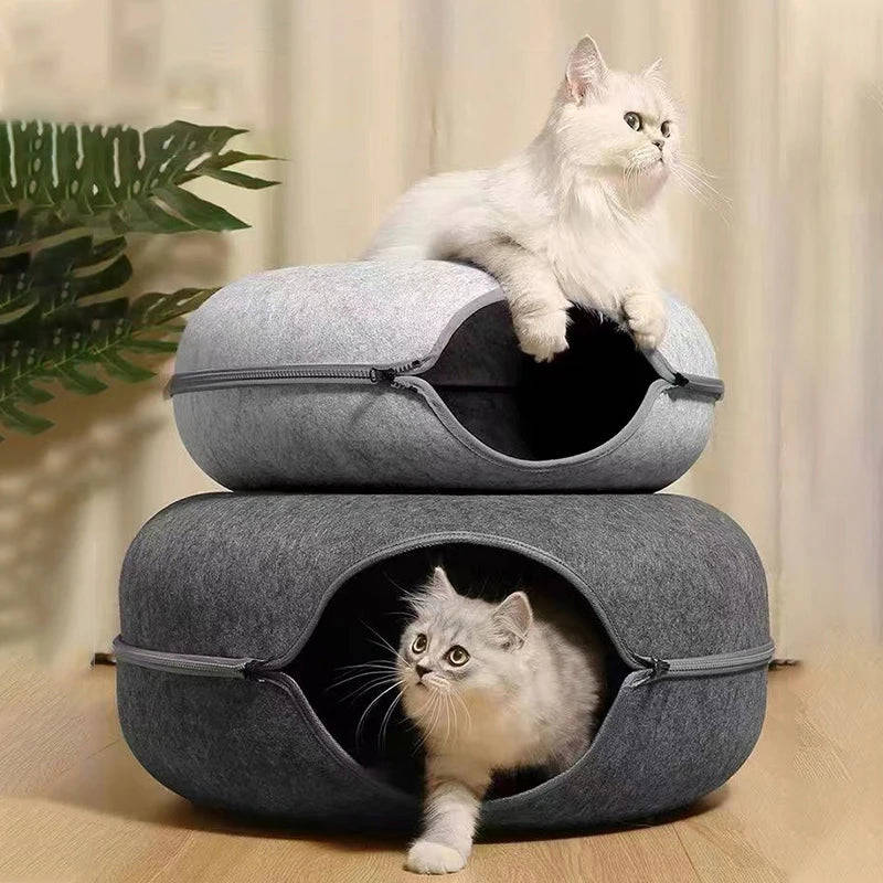 Donut Felt Cat Bed - Interactive Pet Toy and Cozy Rabbit Cave for Indoor Cats