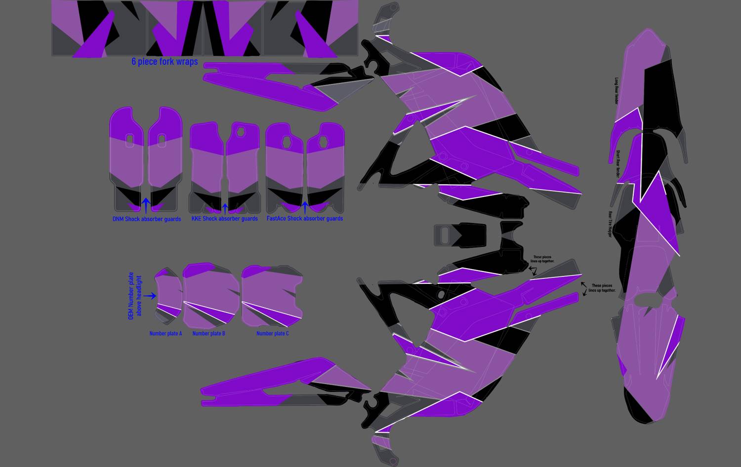 Geometric Camo Purple / Light Purple Pink-ish / Black Decal Set for Sur Ron, Segway