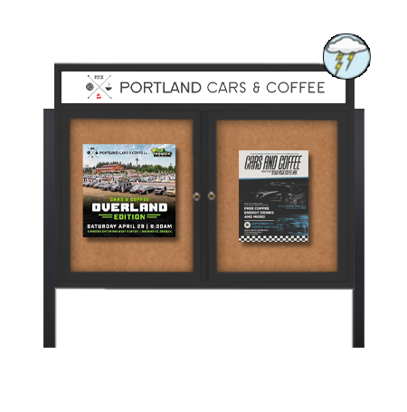 Freestanding Enclosed Outdoor Bulletin Boards 48 x 36 with Message Header and Posts (2 DOORS)