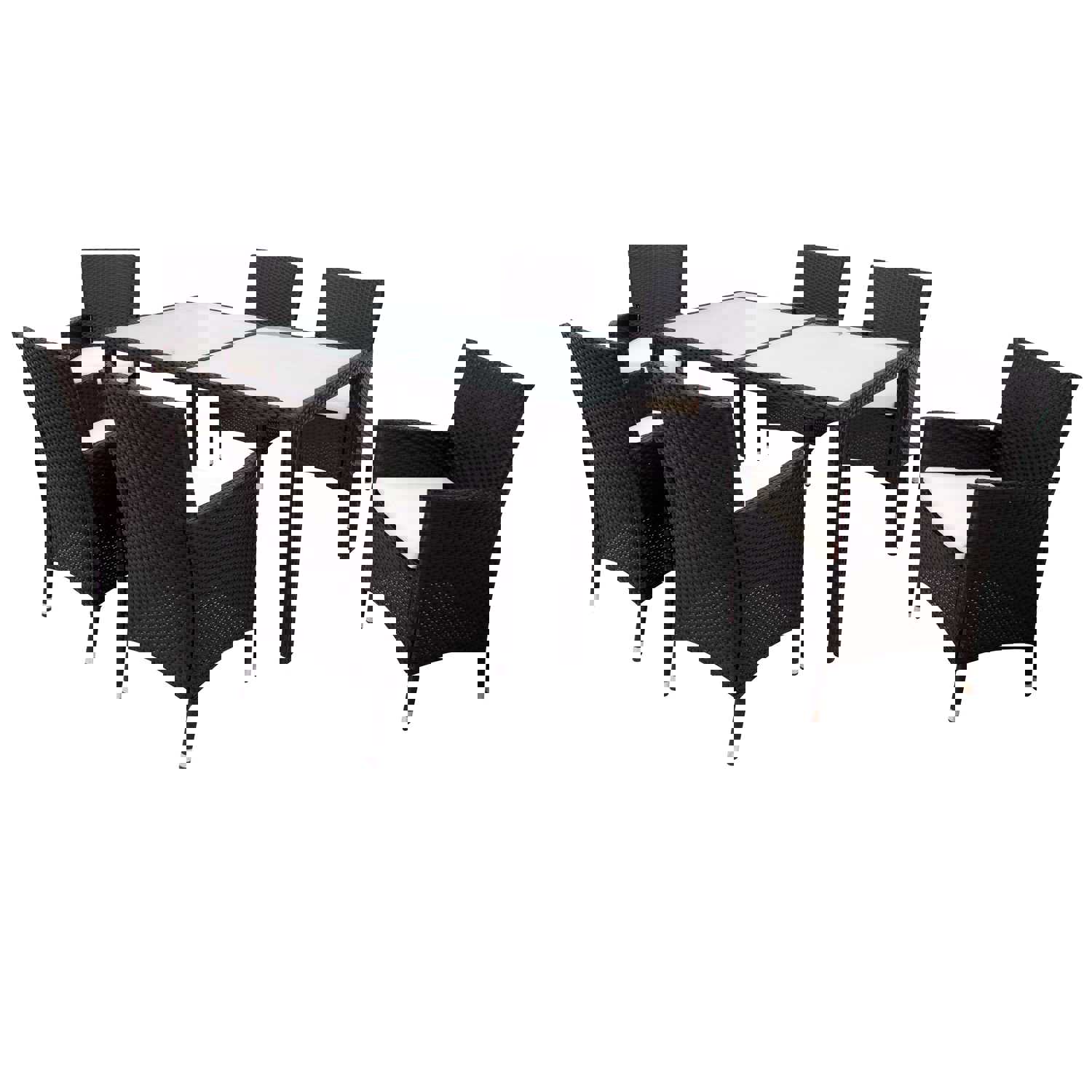 TOPMAX 7-piece Outdoor Wicker Dining Set with Beige Cushion (Black)