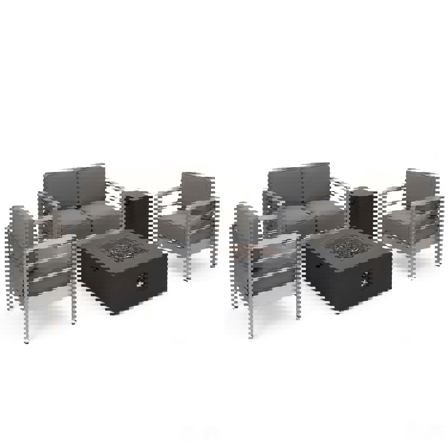 Coral Outdoor Aluminum 4 Seater Chat Set with Fire Pit