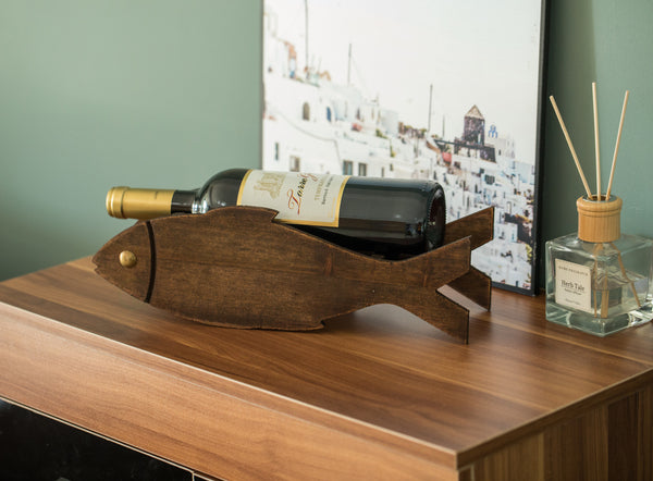 Vintage Wooden Fish Shaped Single Bottle Wine Holder QI003660