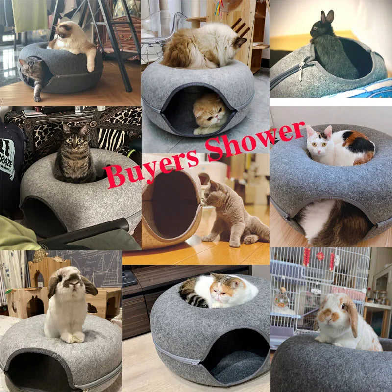 Donut Felt Cat Bed - Interactive Pet Toy and Cozy Rabbit Cave for Indoor Cats