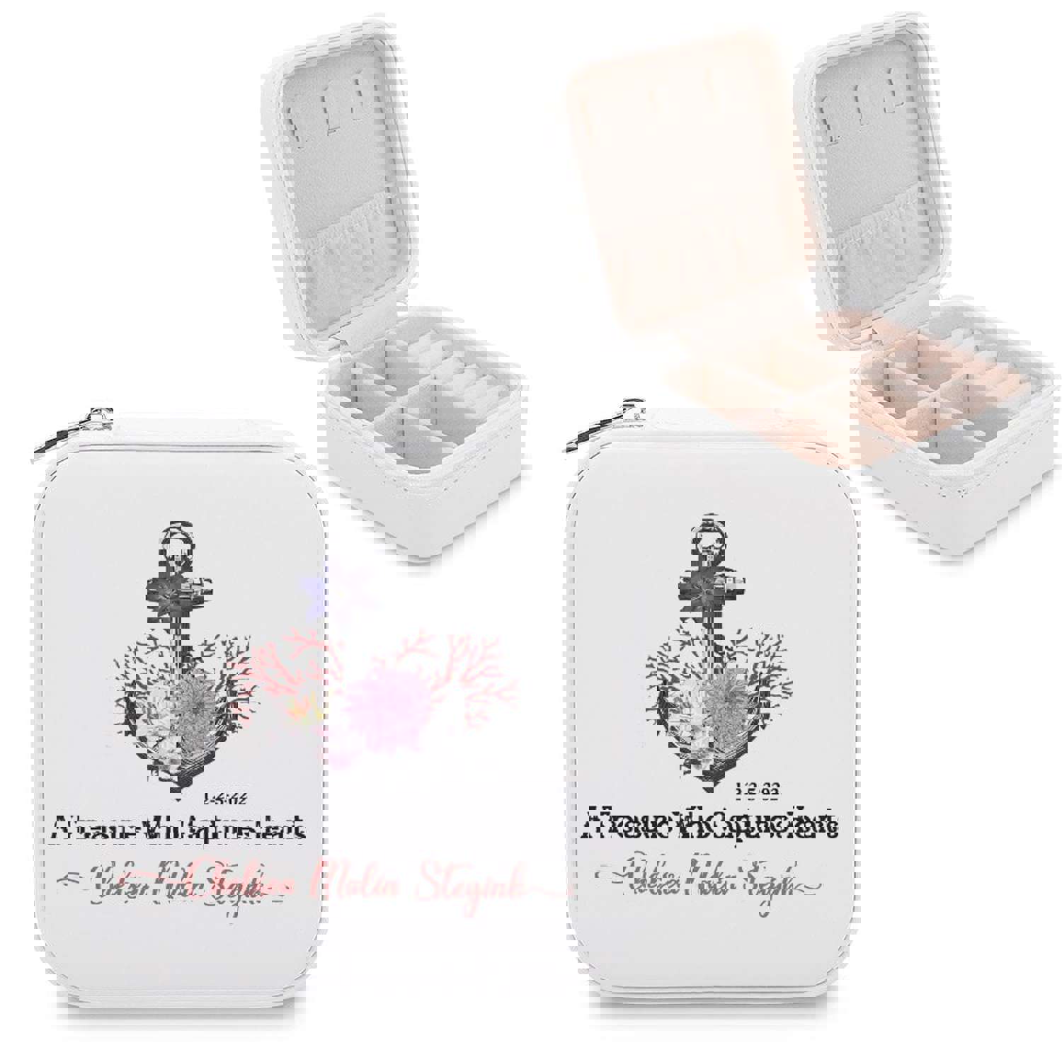 Custom Name Flowers Wonderful Hook Travel Makeup Box Jewelry Storage Box