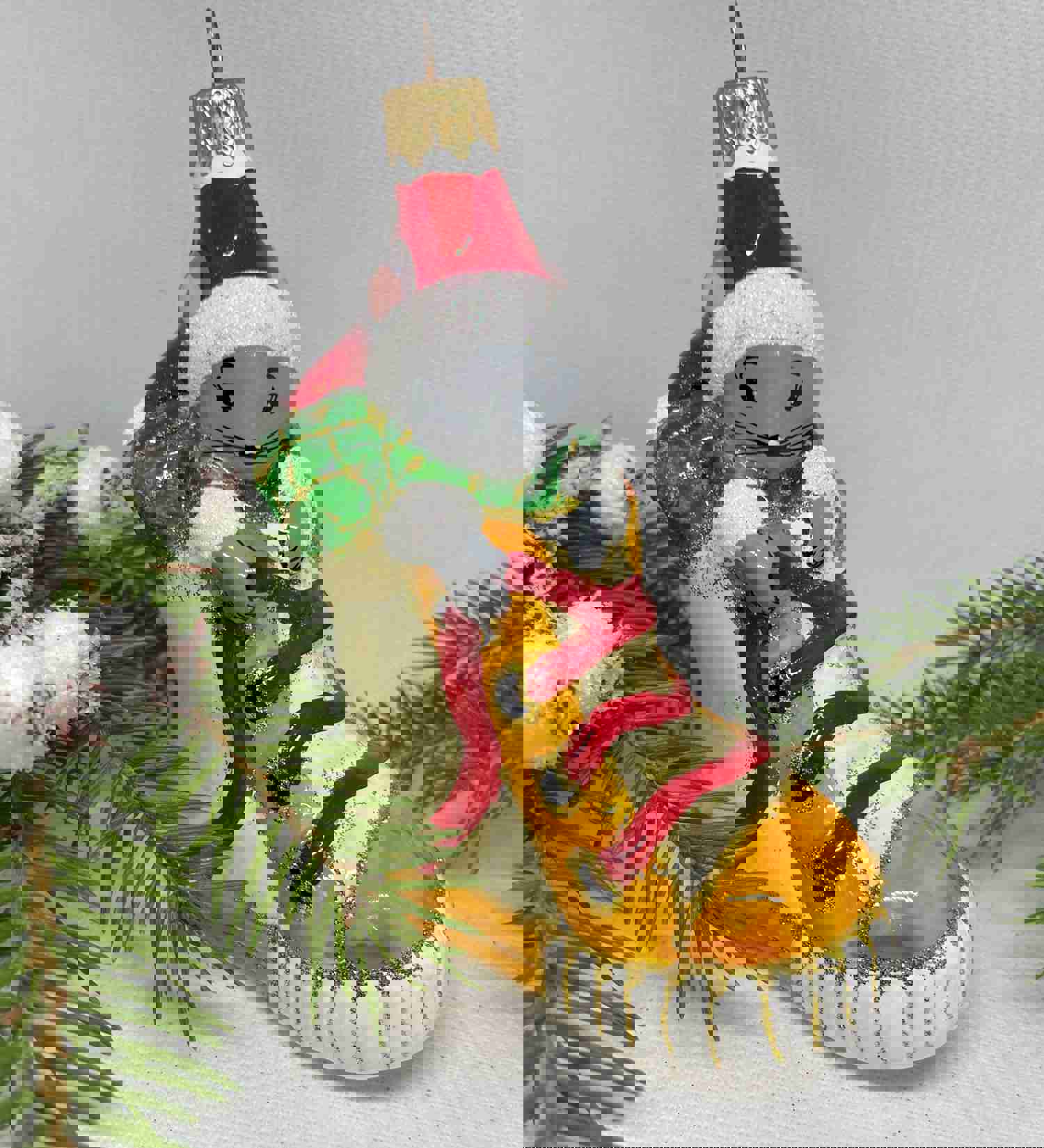 Handmade Mouse in a Boot Glass Christmas Ornament - Luxury Holiday Decoration