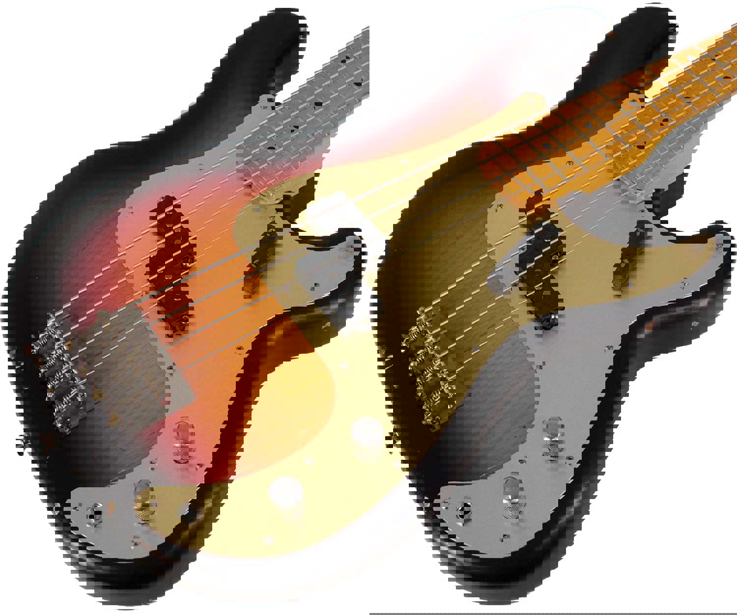 Nash PB-57 Bass Guitar, 3-Tone Sunburst, Gold Anodized PG, Light Aging