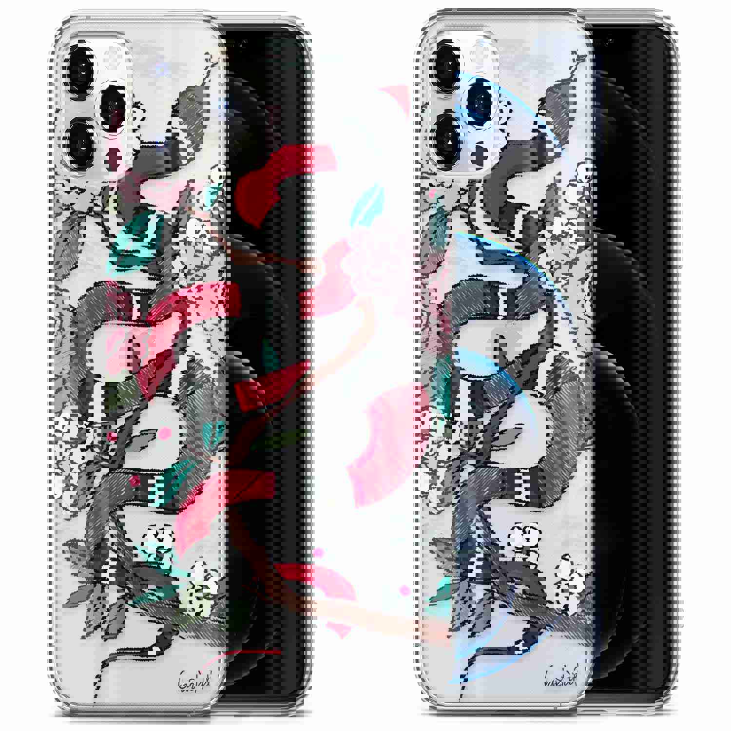 High-Quality TPU Clear Case with Flower Snake Design for iPhone & Samsung Phones