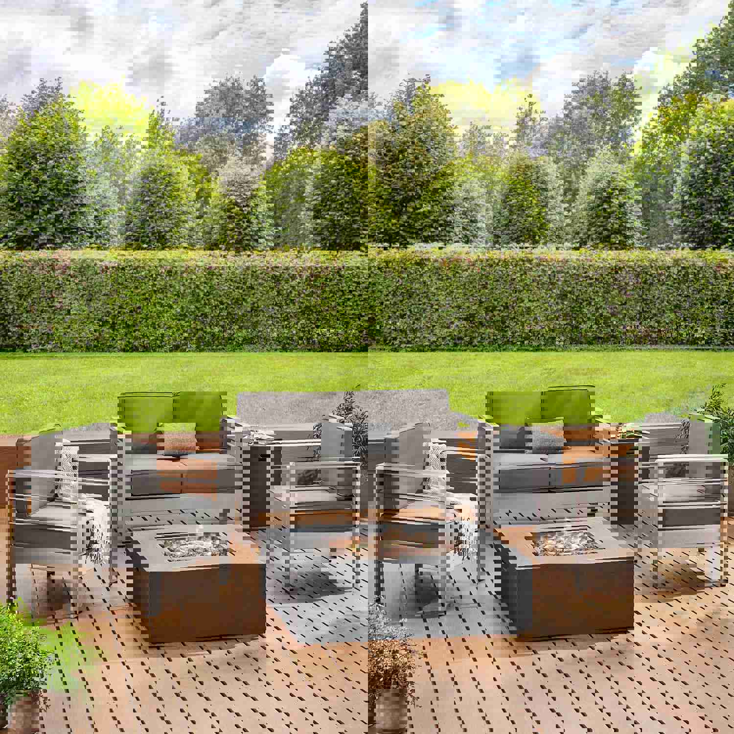 Coral Outdoor Aluminum 4 Seater Chat Set with Fire Pit