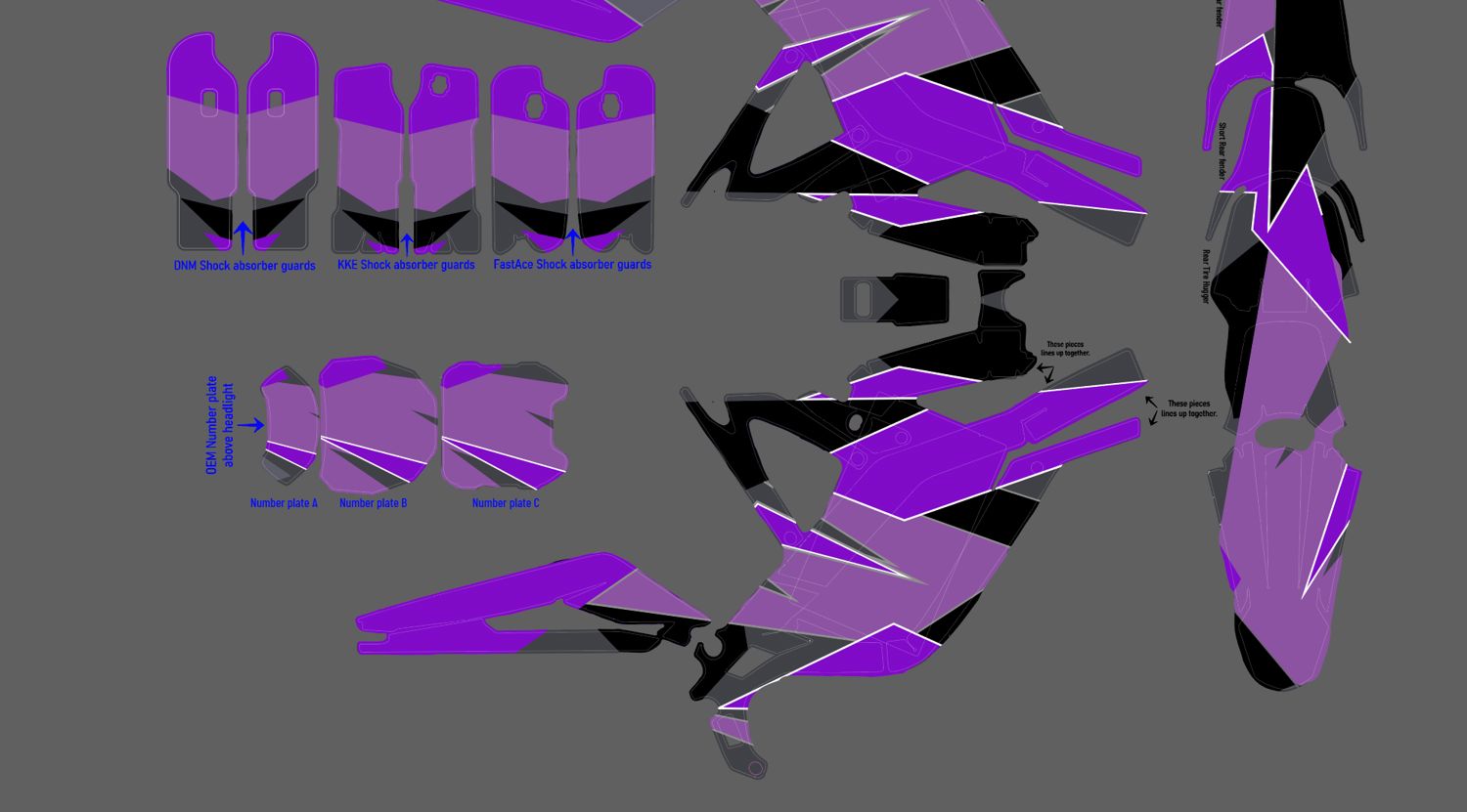 Geometric Camo Purple / Light Purple Pink-ish / Black Decal Set for Sur Ron, Segway