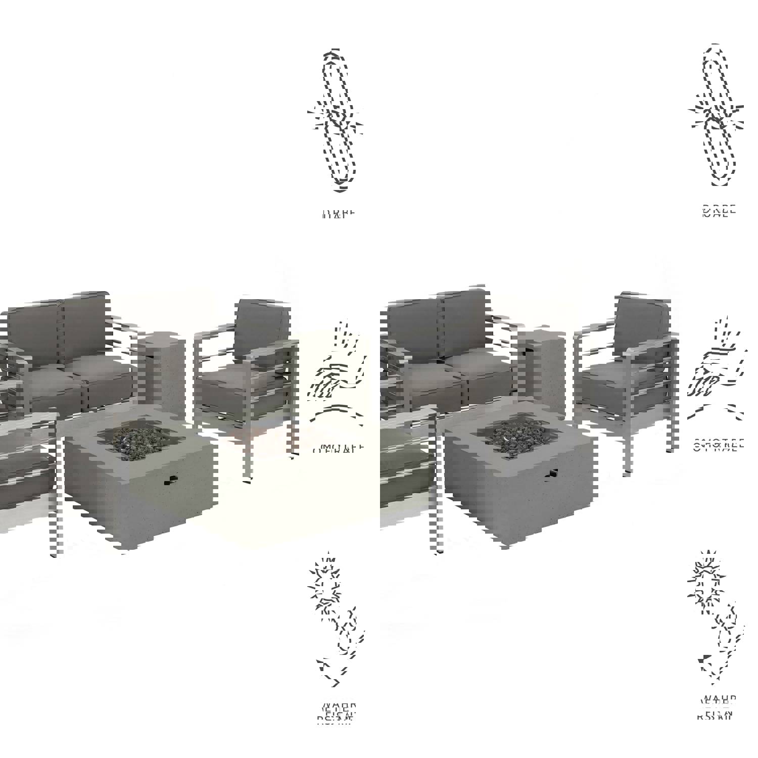 Coral Outdoor Aluminum 4 Seater Chat Set with Fire Pit