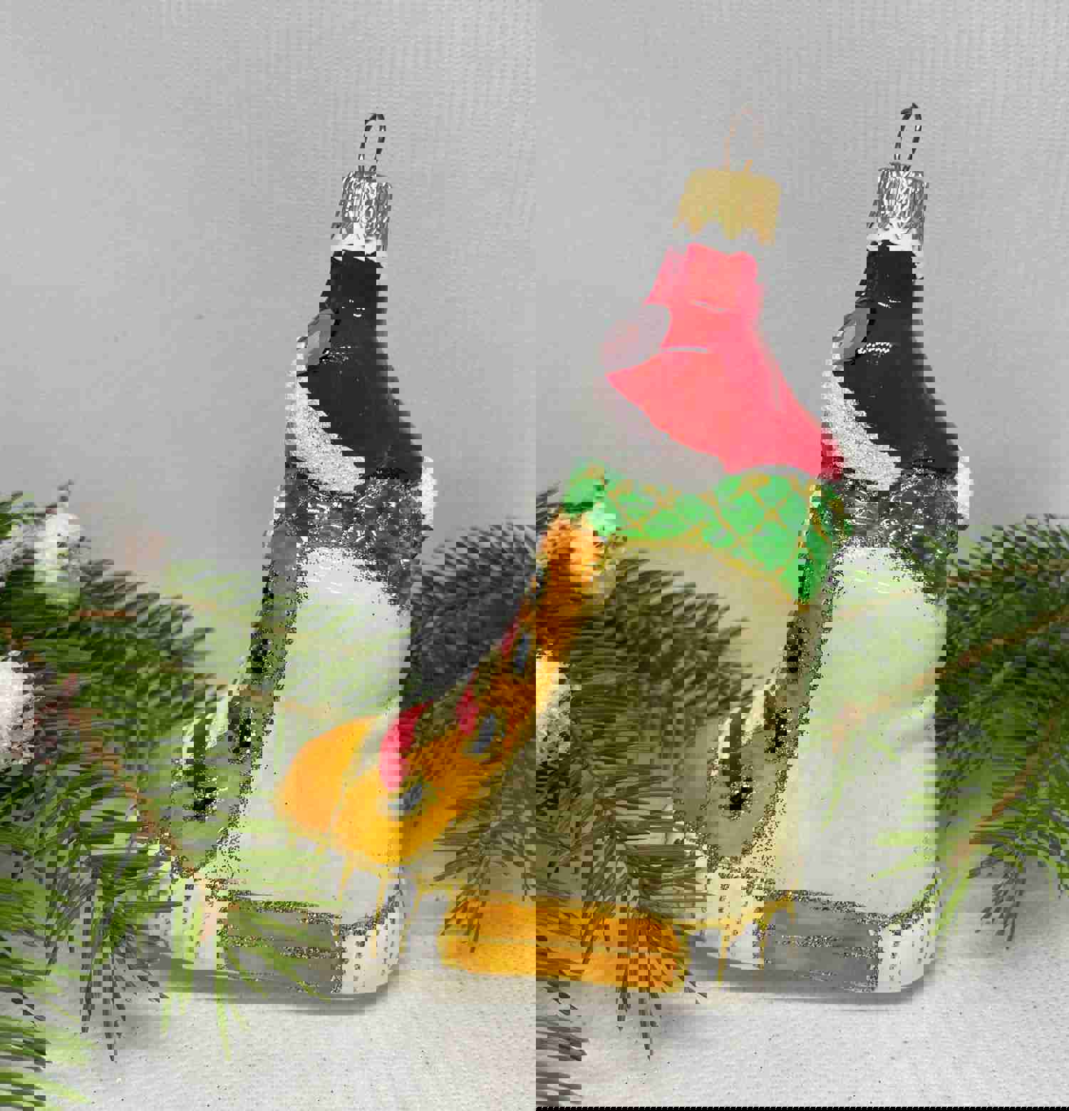 Handmade Mouse in a Boot Glass Christmas Ornament - Luxury Holiday Decoration