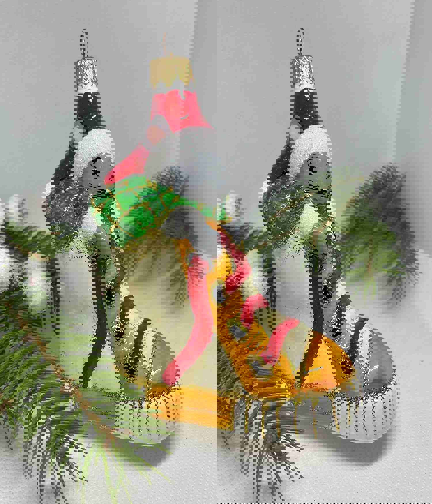 Handmade Mouse in a Boot Glass Christmas Ornament - Luxury Holiday Decoration