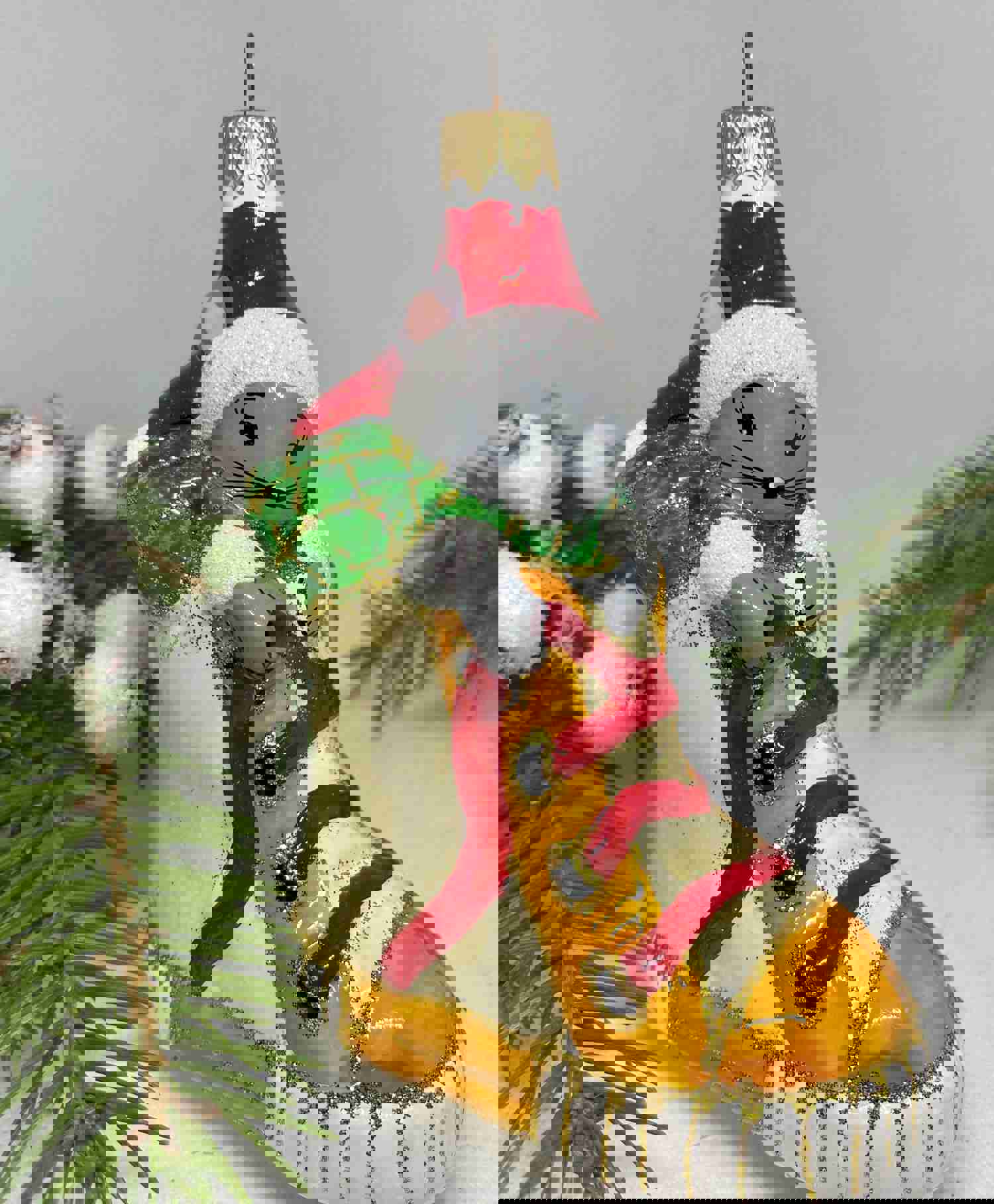 Handmade Mouse in a Boot Glass Christmas Ornament - Luxury Holiday Decoration