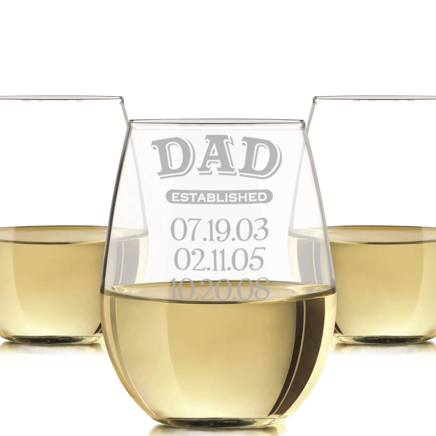 Personalized Dad Engraved Wine Glass - 20oz Stemless Gift