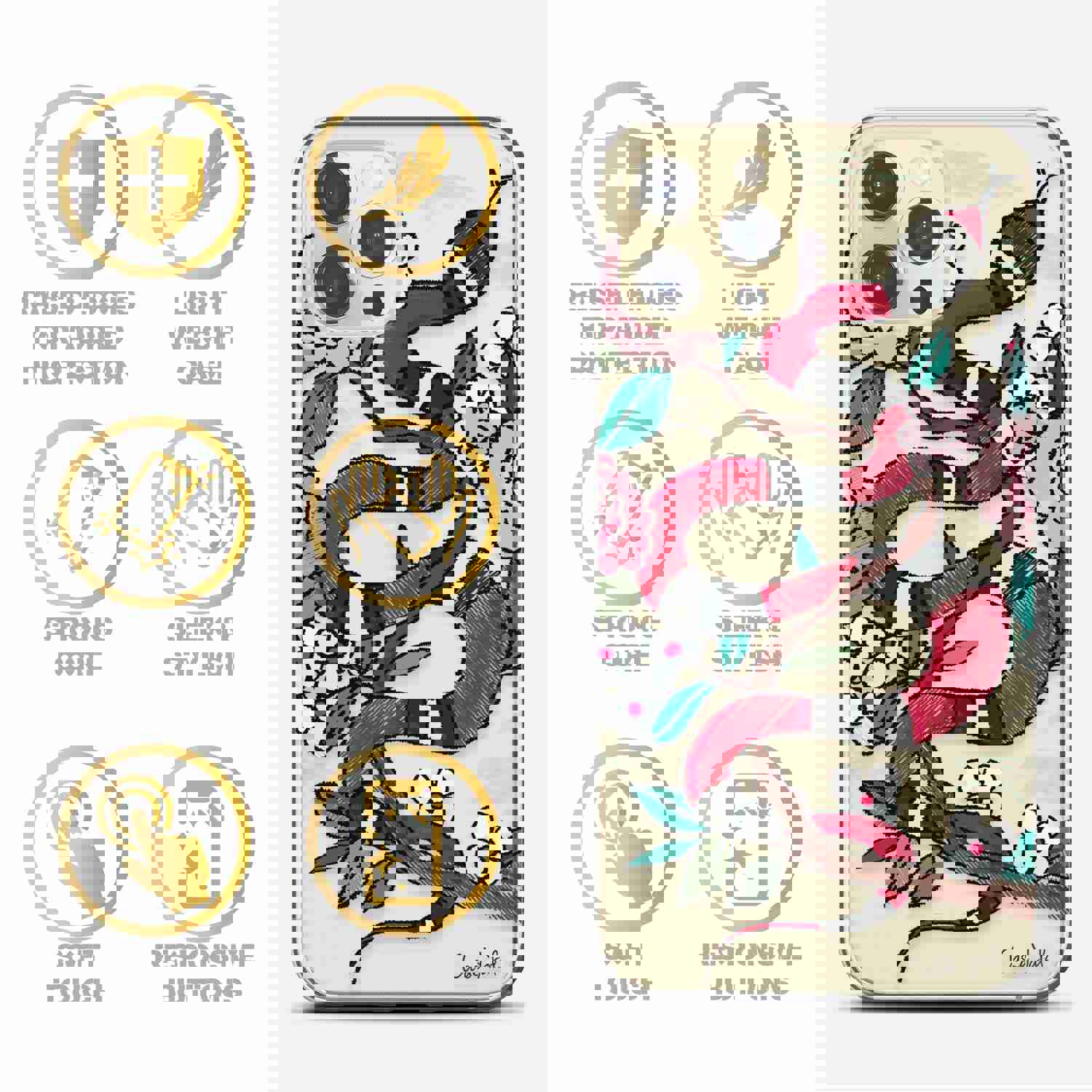 High-Quality TPU Clear Case with Flower Snake Design for iPhone & Samsung Phones