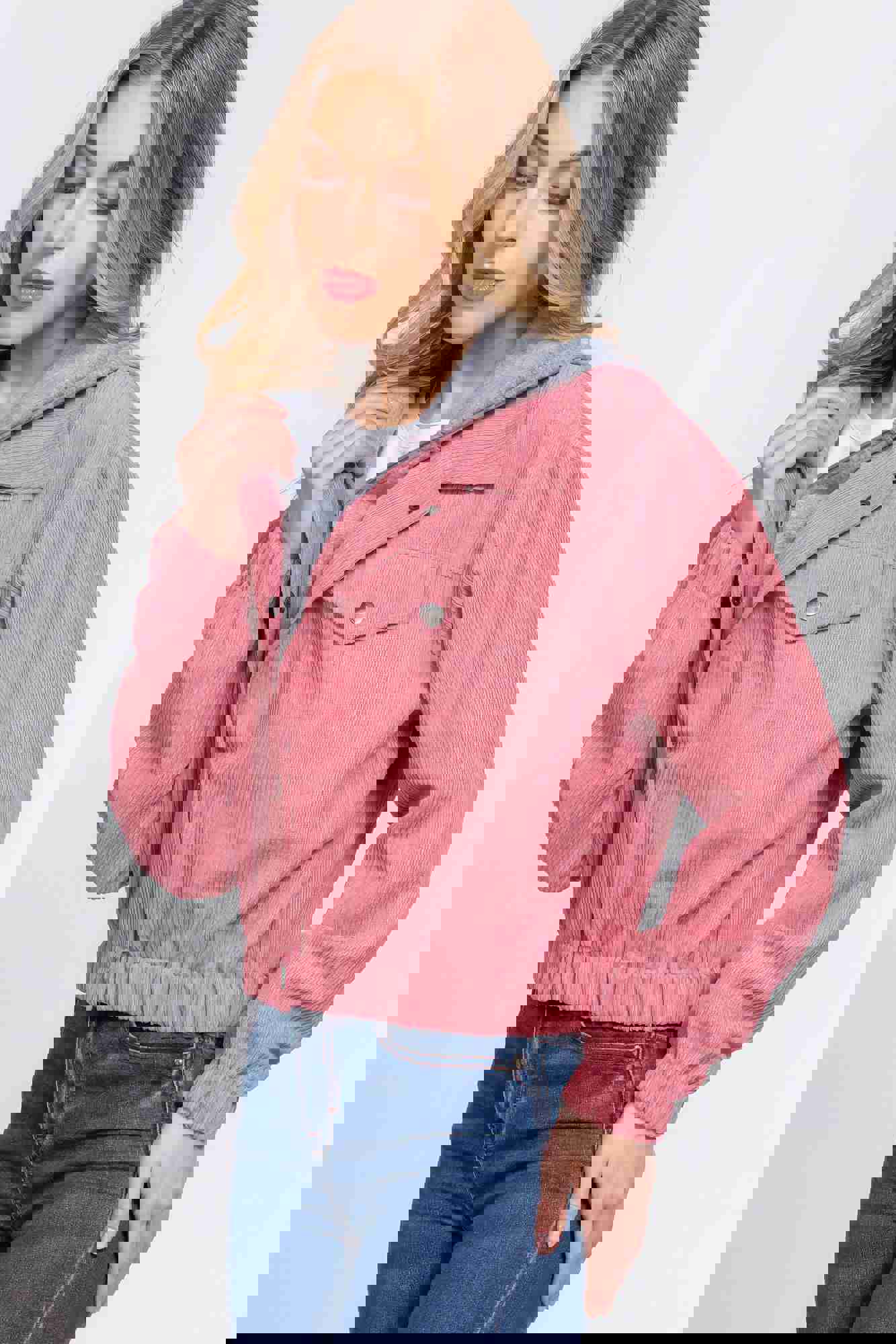 Long Sleeve Hoodie Corduroy Jacket