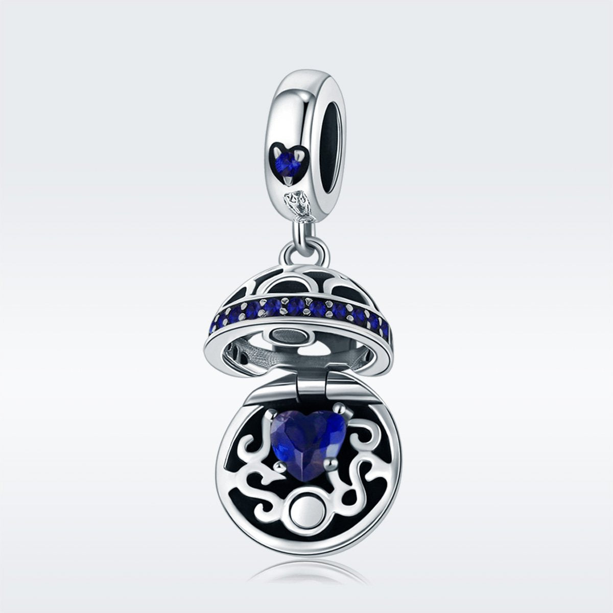Sterling 925 Silver Hollow Round Box Blue Pendant for Pandora & European Charm Bracelets
