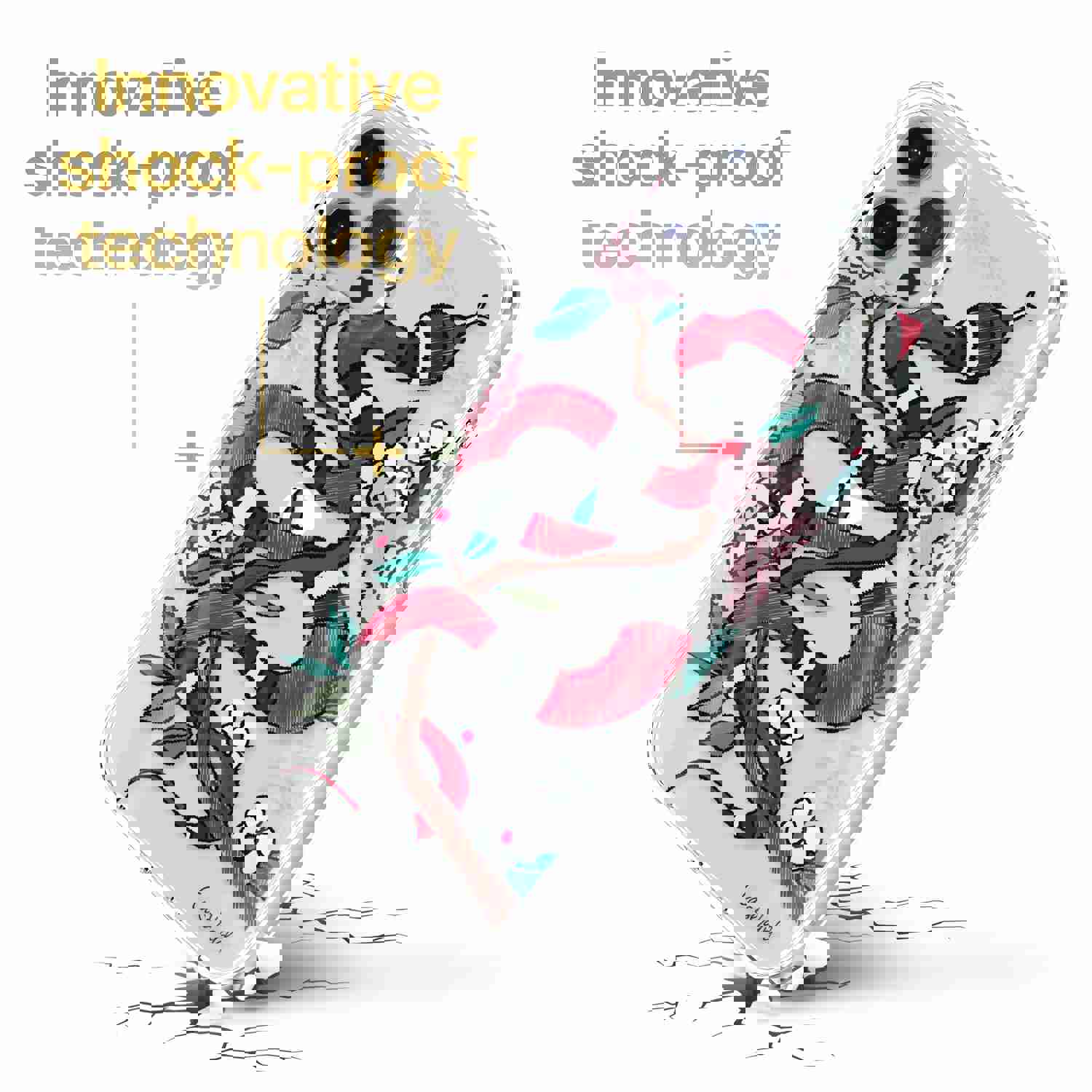 High-Quality TPU Clear Case with Flower Snake Design for iPhone & Samsung Phones