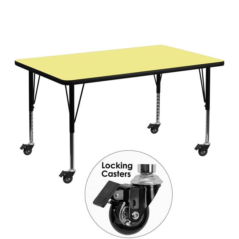 Flash Furniture Mobile 30W x 48L Rectangular Yellow Thermal Laminate Activity Table - Adjustable Height for Kids