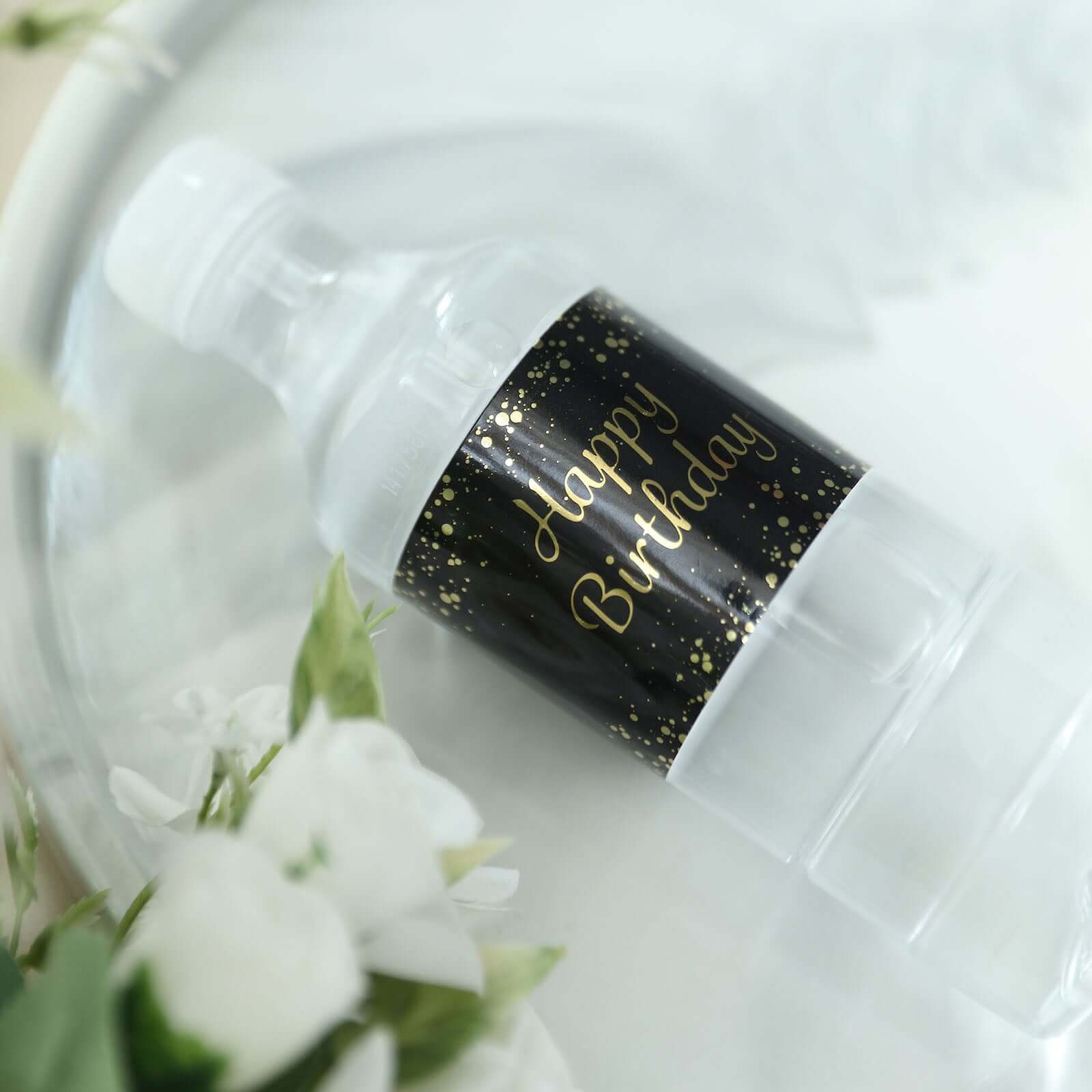 24 Pack Black/Gold Happy Birthday Party Water Bottle Labels, Waterproof Label Stickers