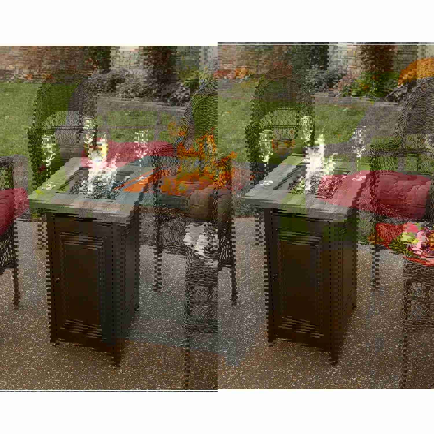 Endless Summer The Burlington LP Gas Outdoor Fire Pit with Printed Resin Mantel