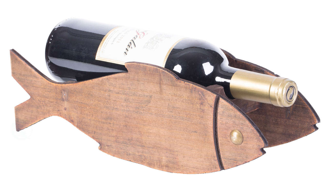 Vintage Wooden Fish Shaped Single Bottle Wine Holder QI003660