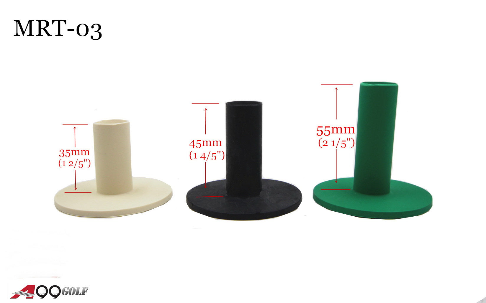 A99 Golf MRT-03 Rubber Tees Mixed Color with 3 Different Sizes for Indoor & Outdoor Practice
