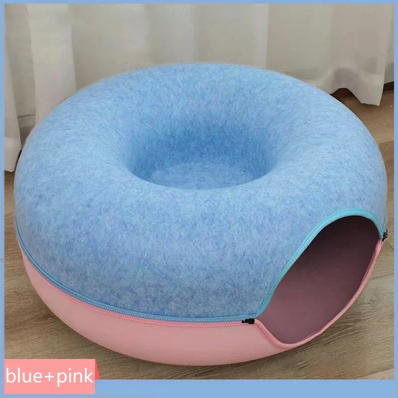Donut Felt Cat Bed - Interactive Pet Toy and Cozy Rabbit Cave for Indoor Cats