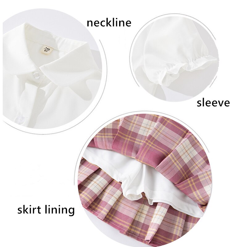 Girls Clothing Set - Short-Sleeved Shirt & Plaid Pleated Skirt