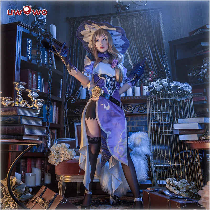 UWOWO Lisa Cosplay Game Genshin Impact Lisa Witch of Purple Rose Halloween Costume Full Dress
