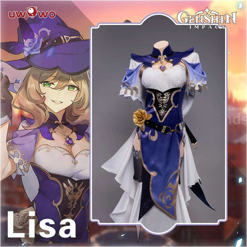 UWOWO Lisa Cosplay Game Genshin Impact Lisa Witch of Purple Rose Halloween Costume Full Dress