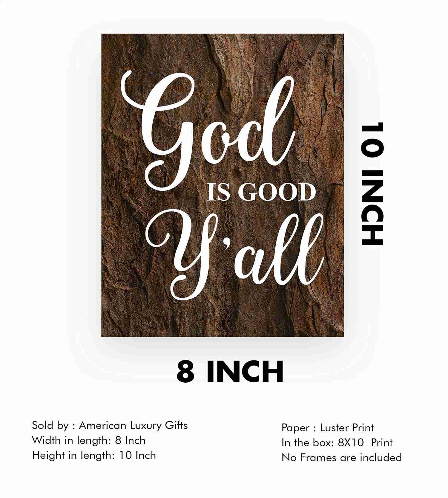 God Is Good Yall Inspirational Quotes Wall Art - 8 x 10 Rustic Christian Poster Print
